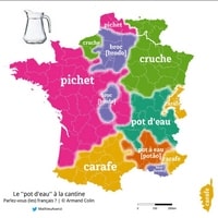Carte linguistique de la France avec les différentes versions du mot cruche