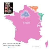 Carte linguistique de la France avec les zones doner kebab grec