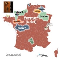 Carte linguistique de la France avec l'expression fermer à clef