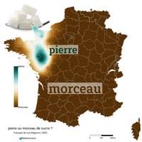 Carte linguistique de la France avec le mot morceau de sucre