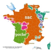 Carte linguistique de la France avec les differents mots pour dire sac