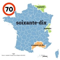 Carte linguistique de la France avec les differentes manieres de dire 70