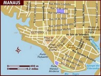 Carte de Manaus centre avec les rues, les ports et la Zona Franca