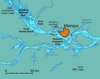 Carte de Manaus avec l'aéroport, les fleuves et les parcs des environs