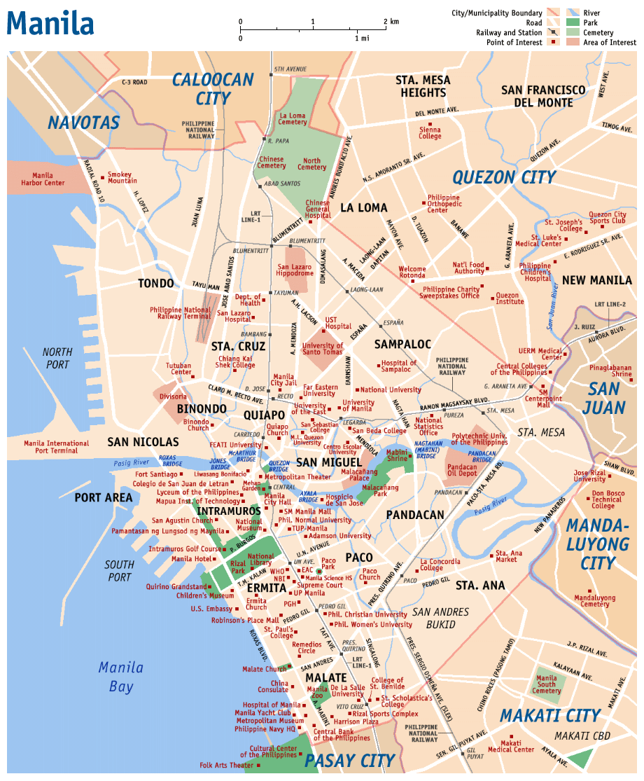 Carte de Manille et des monuments importants
