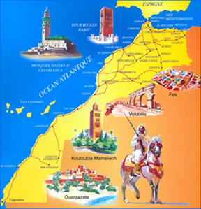 Carte décorative du Maroc avec des illustrations