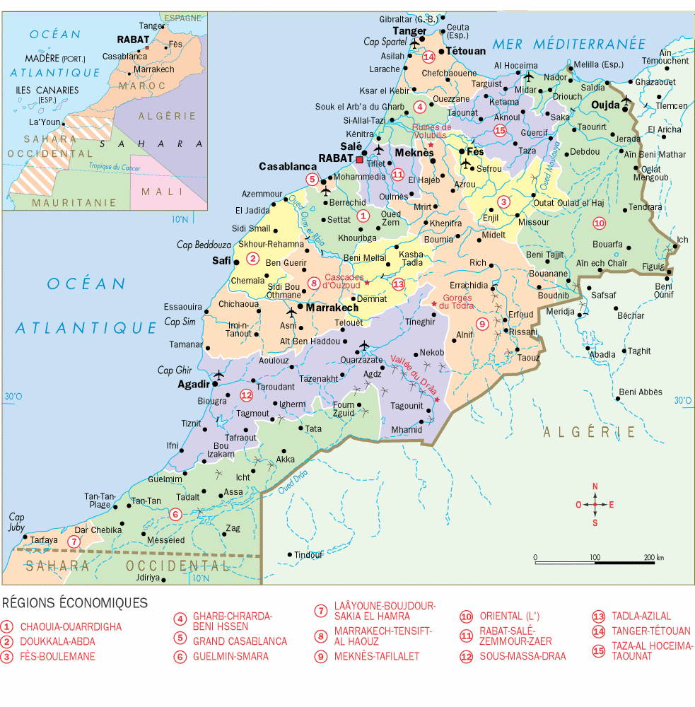 Carte du Maroc avec les régions économiques