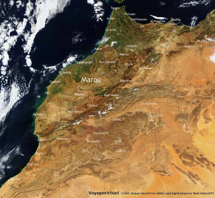 Carte satellite Maroc villes
