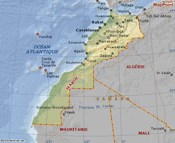 Carte du Maroc avec le relief et les villes