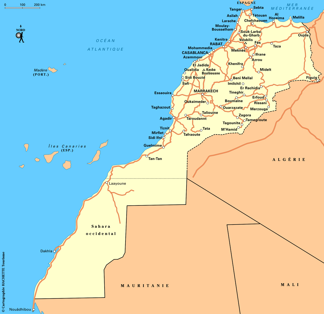 Carte du Maroc avec les villes et les routes