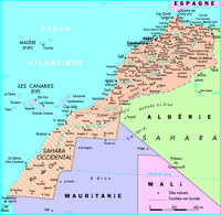 Carte des régions et des frontières du Maroc