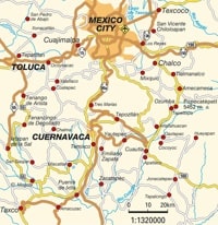 Carte des axes routiers autour de Mexico