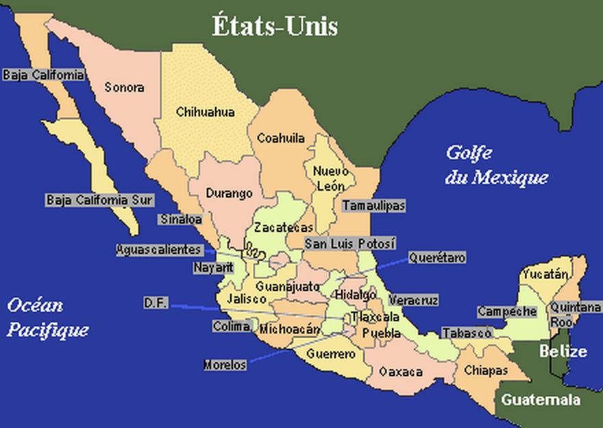 carte des régions du mexique