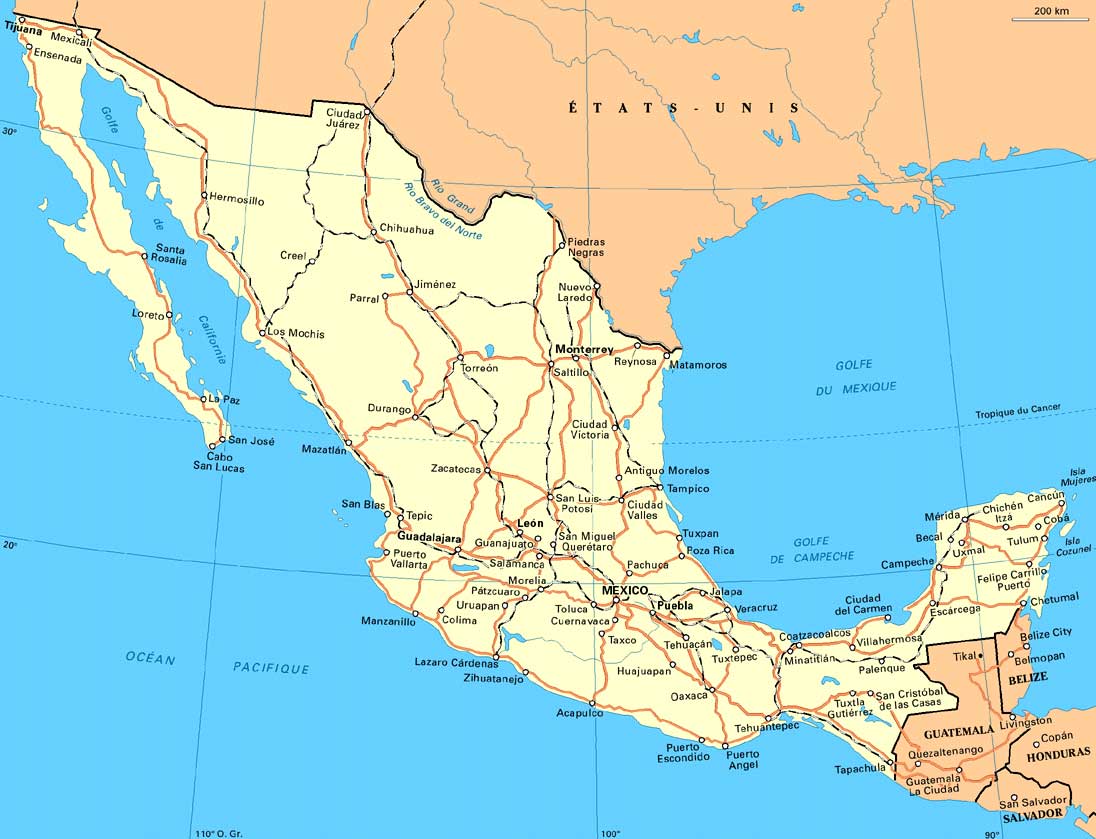 Carte Du Mexique Avec Les Villes