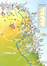 Carte de Natal avec la côte, la distance entre les villes côtières et Natal, avec des illustrations