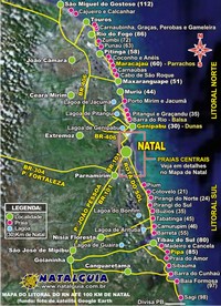 Carte de Natal et des environs avec les villes, les plages et les étangs