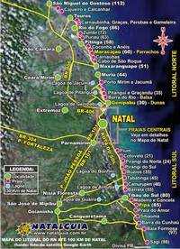 Carte de Natal et des environs avec les villes, les plages et les étangs