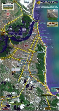 Carte de Natal avec les lieux touristiques, les grandes rues et les principaux quartiers