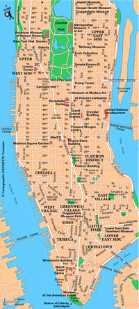 Carte des rues et parcs de Manhattan