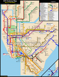 Carte du métro de New York City avec le nom des lignes de métro