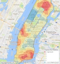 Carte de New York avec une prédiction de l'évolution des prix de l'immobilier