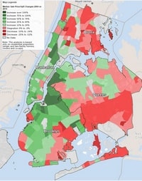 Carte des variations du prix de l'immobilier à New York entre 2004 et 2014