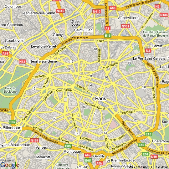 Carte des axes routiers de Paris