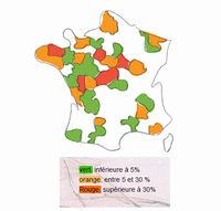 Carte approximative de la pollution de l'eau en France