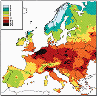 Moyenne des pertes d'esperance de vie en Europe à cause de la pollution atmosphérique