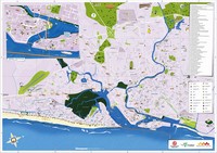Carte de Recife avec les attractions touristiques, le stade, les églises, les hôpitaux, l'office du tourisme et les hôtels