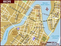 Carte de Recife centre avec les avenues, les rues et l'échelle en mètre et en miles