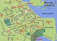 Carte de Rio de Janeiro centre, avec l'aéroport, les rues, les batiments importants, le métro et le tram