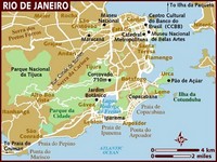 Carte de Rio de Janeiro avec les parcs, les quartiers, le point culminant, les plages et les lieux touristiques