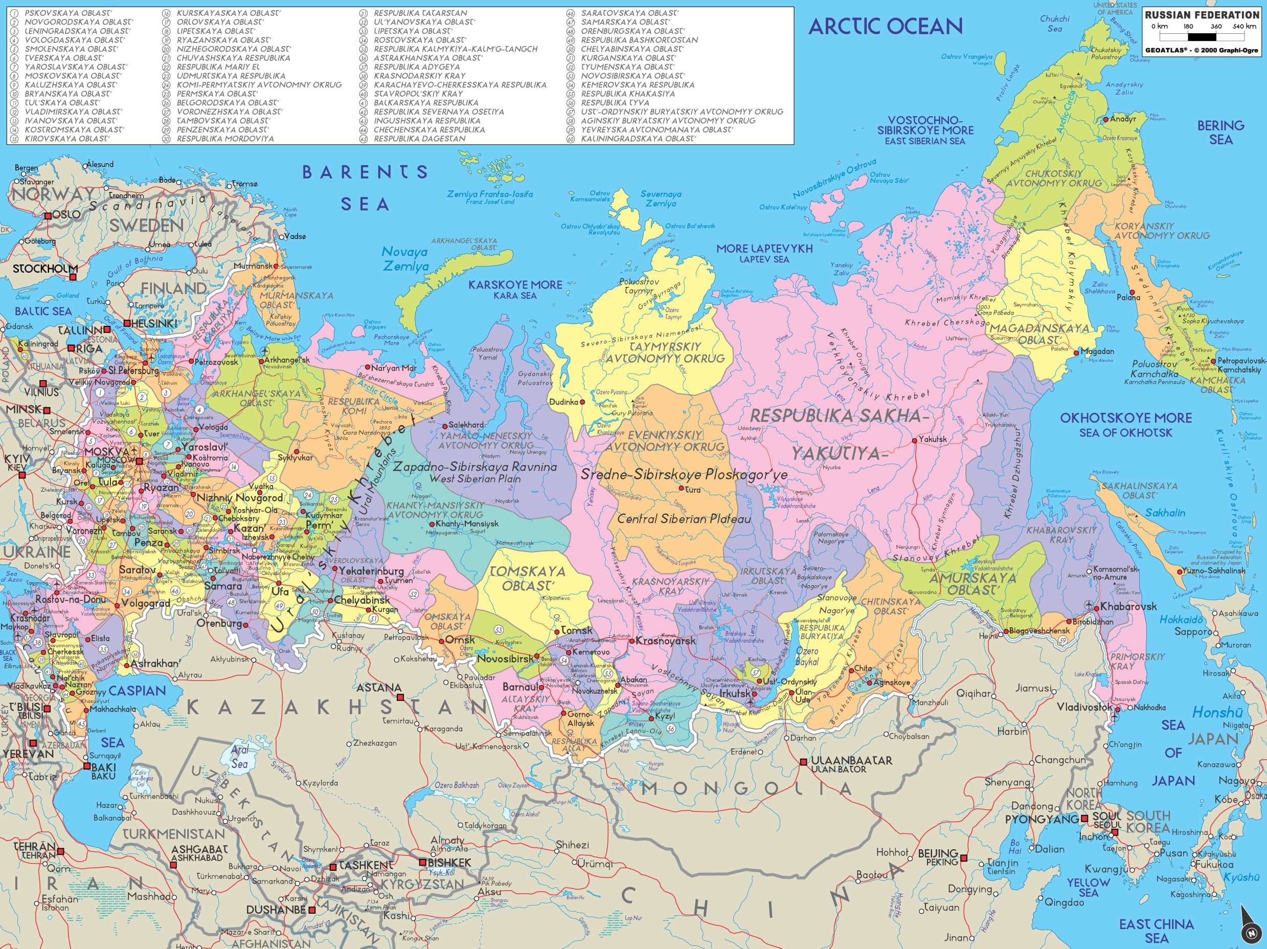 russie carte geographique