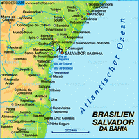 Carte de Salvador de Bahia avec les environs, les routes et l'aéroport