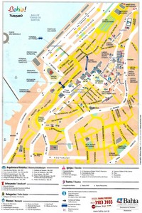 Carte de Salvador de Bahia avec le quartier historique de Pelourinho, l'architecture, les musées, les églises et l'office du tourisme