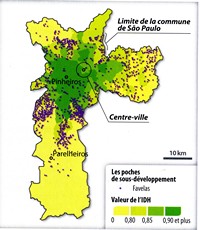 Carte de l'indice de développement humain et des favelas de São Paulo