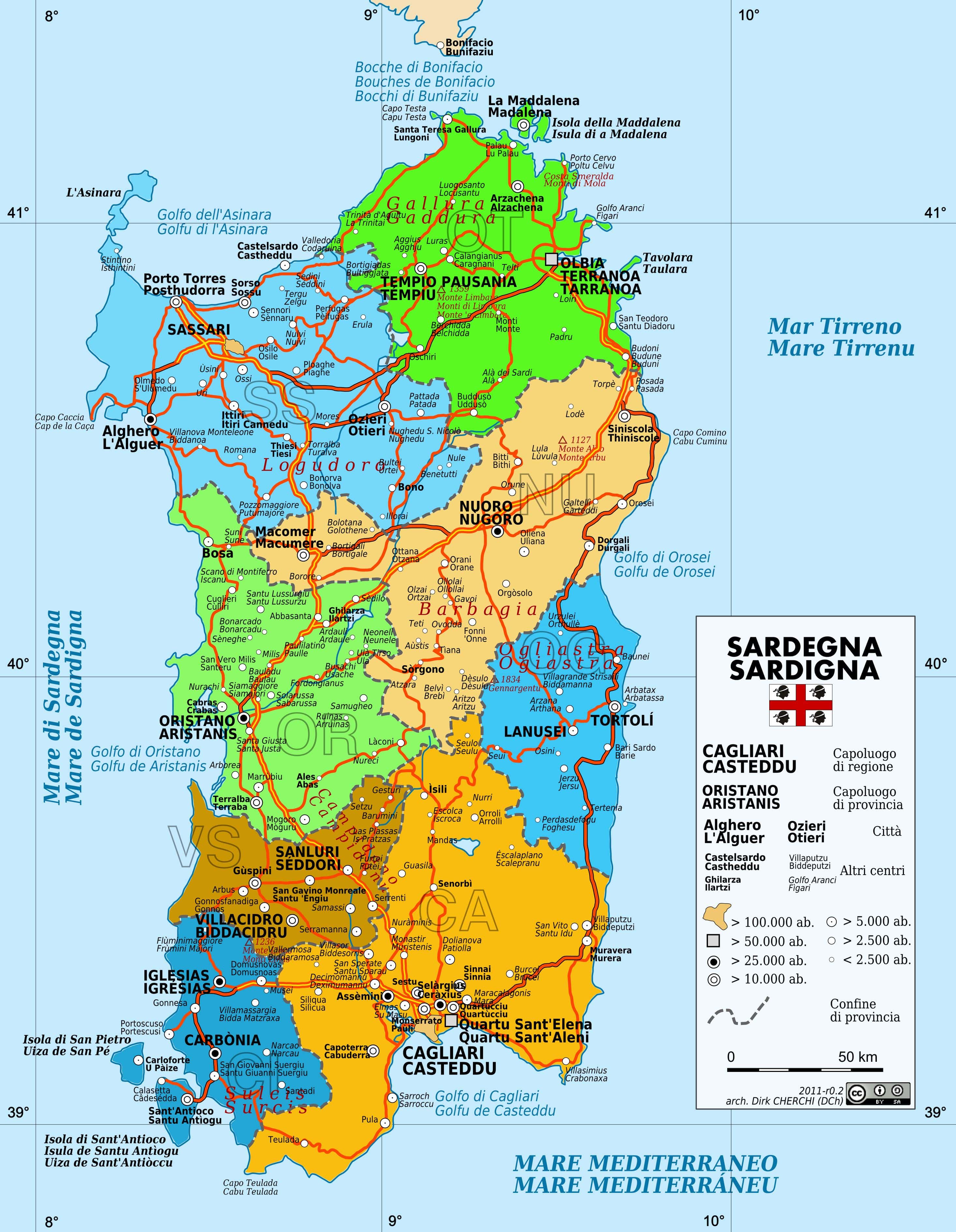 Carte De La Sardaigne Avec Les Villes Carte De La Sardaigne Avec Les Villes