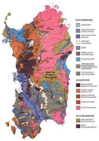 Carte de la Sardaigne géologique avec les différents types de roche