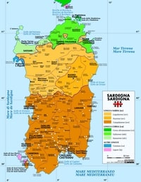 Carte de la Sardaigne linguistique avec les différentes langues parlées