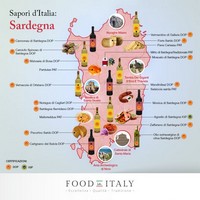 Carte de la Sardaigne avec les spécialités culinaires