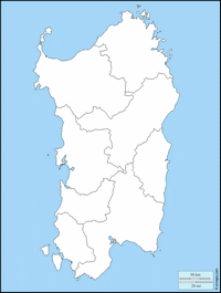 Carte de la Sardaigne vierge avec l'échelle en km et en miles