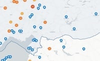 Carte interactive de la Turquie et de la Syrie avec les fontaines d'eau