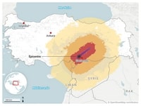 carte séisme en Syrie et en Turquie avec l'épicentre