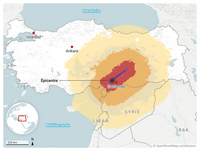 Carte du séisme en Syrie et en Turquie avec l'épicentre