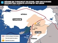 Carte simple du tremblement de terre en Turquie et en Syrie et des alentours