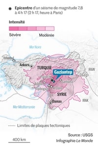 carte tremblement de terre en Turquie et en Syrie avec l'épicentre