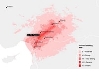 carte tremblement de terre en Turquie et en Syrie avec l'épicentre