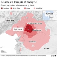 carte tremblement de terre en Turquie et en Syrie avec l'épicentre