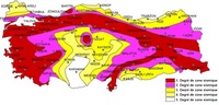 Carte de la Turquie avec le degré de zone sismique
